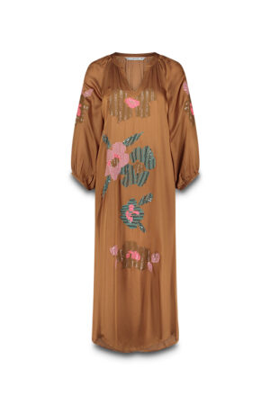 Dress solid satin embroidered