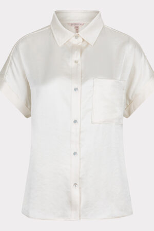 Blouse s/slve pocket satin look