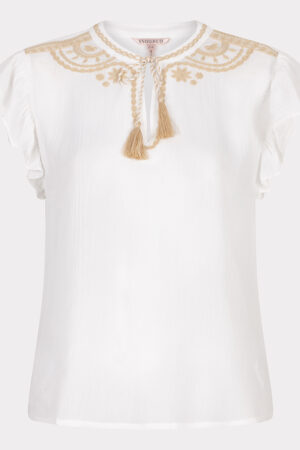 Blouse slv/lss crinkle embroidery