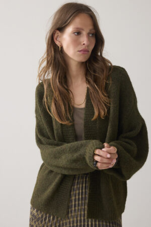 Puff sleeve cardigan cozy melange knit