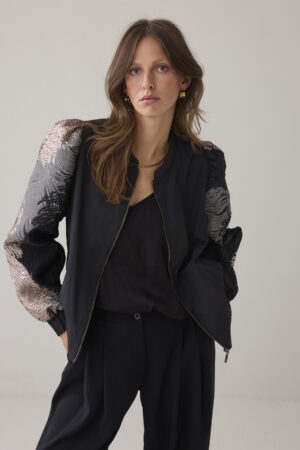 Bomber jacket leaves jacquard